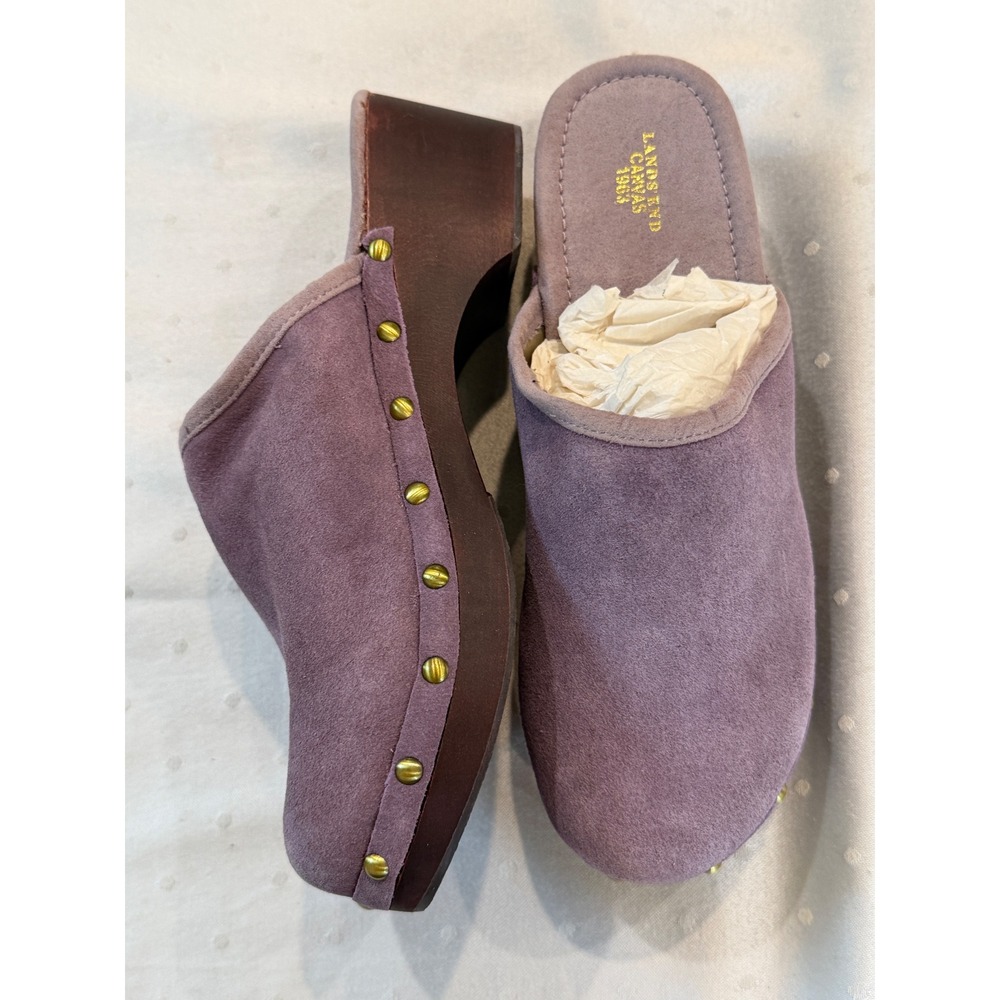Lands End Canvas 1963 Amethyst Purple Suede Leather 7B Clogs Boho Western Mules